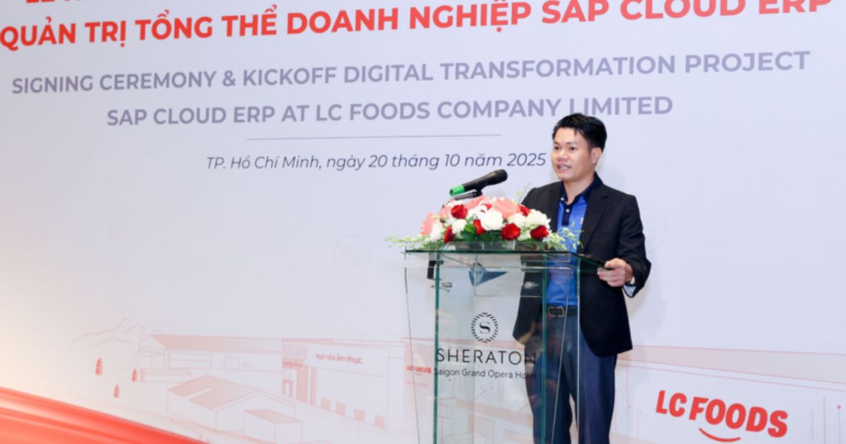 Ông Lê Văn Sơn, Phó Tổng Giám đốc Thường trực Công ty cổ phần LC Foods phát biểu tại dự án.